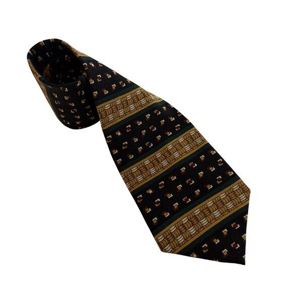 Surrey Silk Tie Black Gold Geometric Mens Necktie USA Office Work Formal Gift - Picture 1 of 9